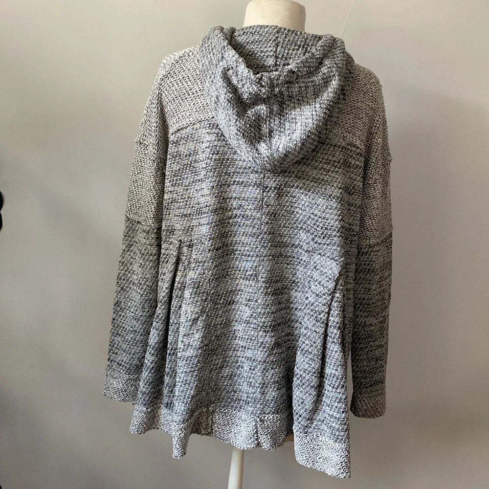 Free People Hoodie Sweater Zip Front Raw Seams Oversized Pleats Hood - Picture 3 of 9